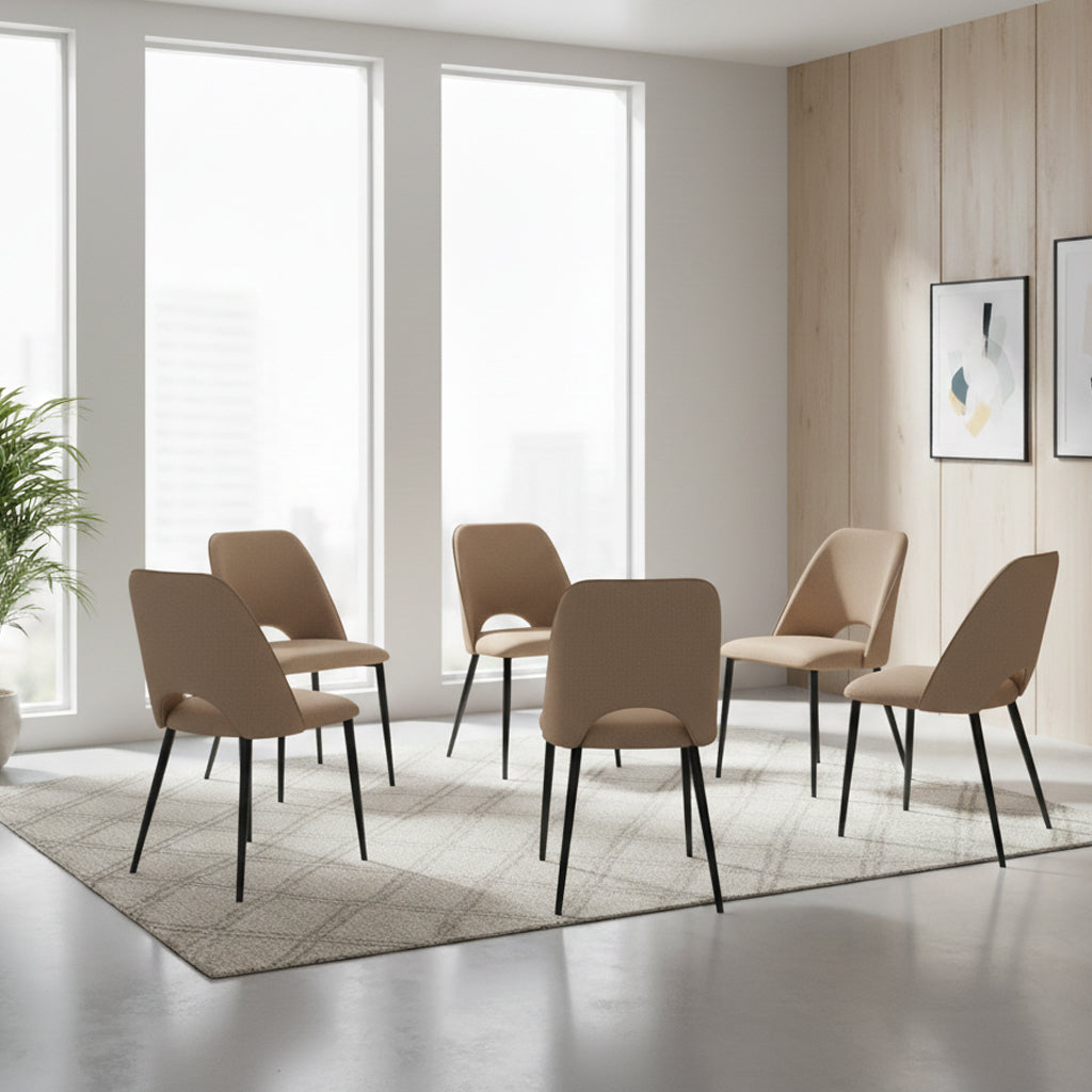 Set de 6 Sillas Neo, Color Marrón Oscuro, con Espaldar y Diseño Moderno