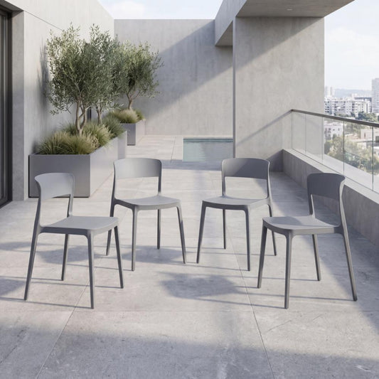 Set de 4 Sillas Mónaco, Color Gris Oscuro, con Espaldar y Diseño Moderno