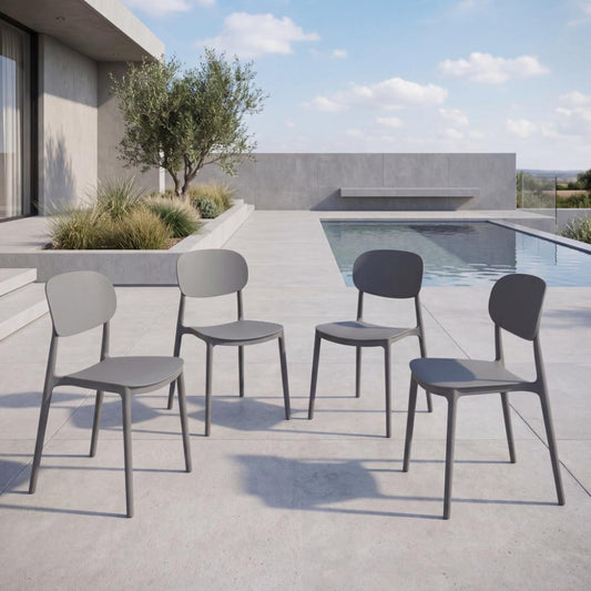 Set de 4 Sillas Milán, Color Gris Oscuro, con Espaldar y Diseño Moderno