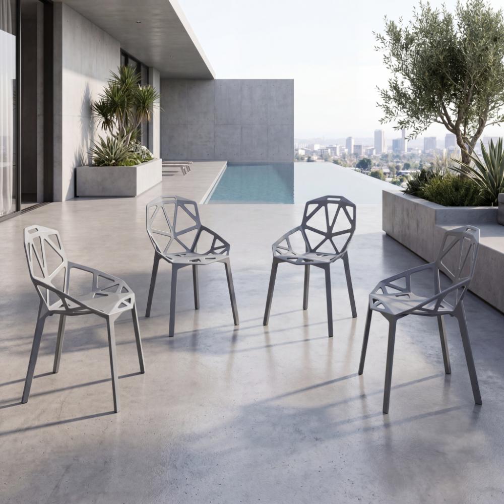 Set de 4 Sillas Roxy, Color Gris Oscuro, con Espaldar y Diseño Moderno