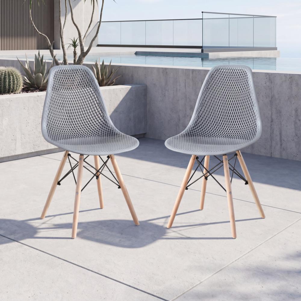 Set de 2 Sillas Aira, Color Gris Oscuro, con Espaldar y Patas en Madera