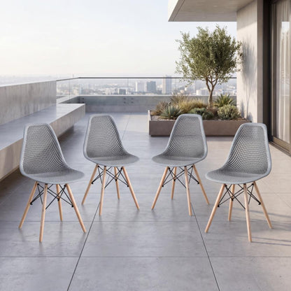 Set de 4 Sillas Aira, Color Gris Oscuro, con Espaldar y Patas en Madera