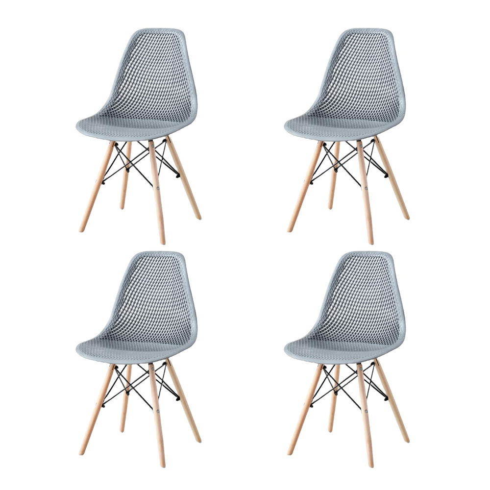 Set de 4 Sillas Aira, Color Gris Oscuro, con Espaldar y Patas en Madera