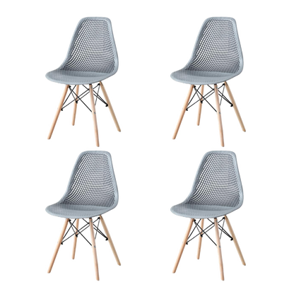 Set de 4 Sillas Aira, Color Gris Oscuro, con Espaldar y Patas en Madera