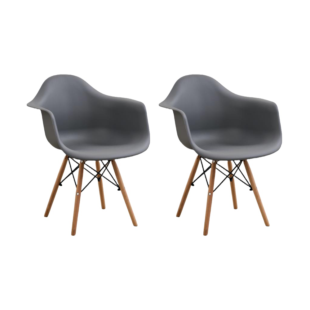 Set de 2 Sillas Eymos, Color Gris Oscuro, con Espaldar y Patas en Madera