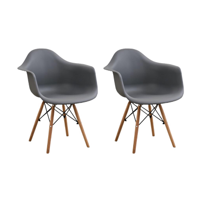 Set de 2 Sillas Eymos, Color Gris Oscuro, con Espaldar y Patas en Madera