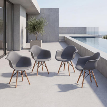Set de 4 Sillas Eymos, Color Gris Oscuro, con Espaldar y Patas en Madera