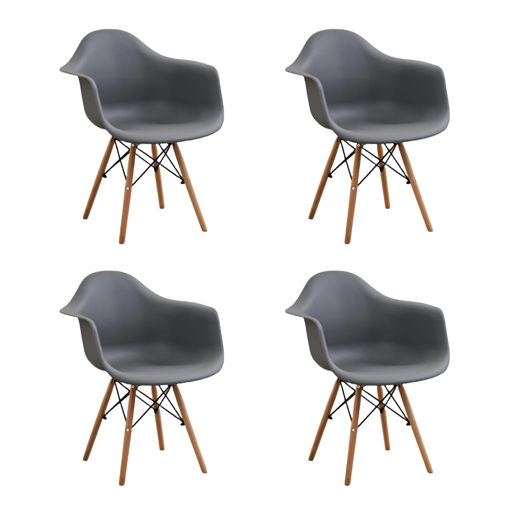 Set de 4 Sillas Eymos, Color Gris Oscuro, con Espaldar y Patas en Madera