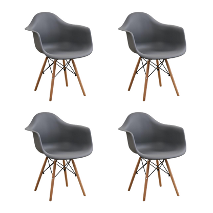 Set de 4 Sillas Eymos, Color Gris Oscuro, con Espaldar y Patas en Madera