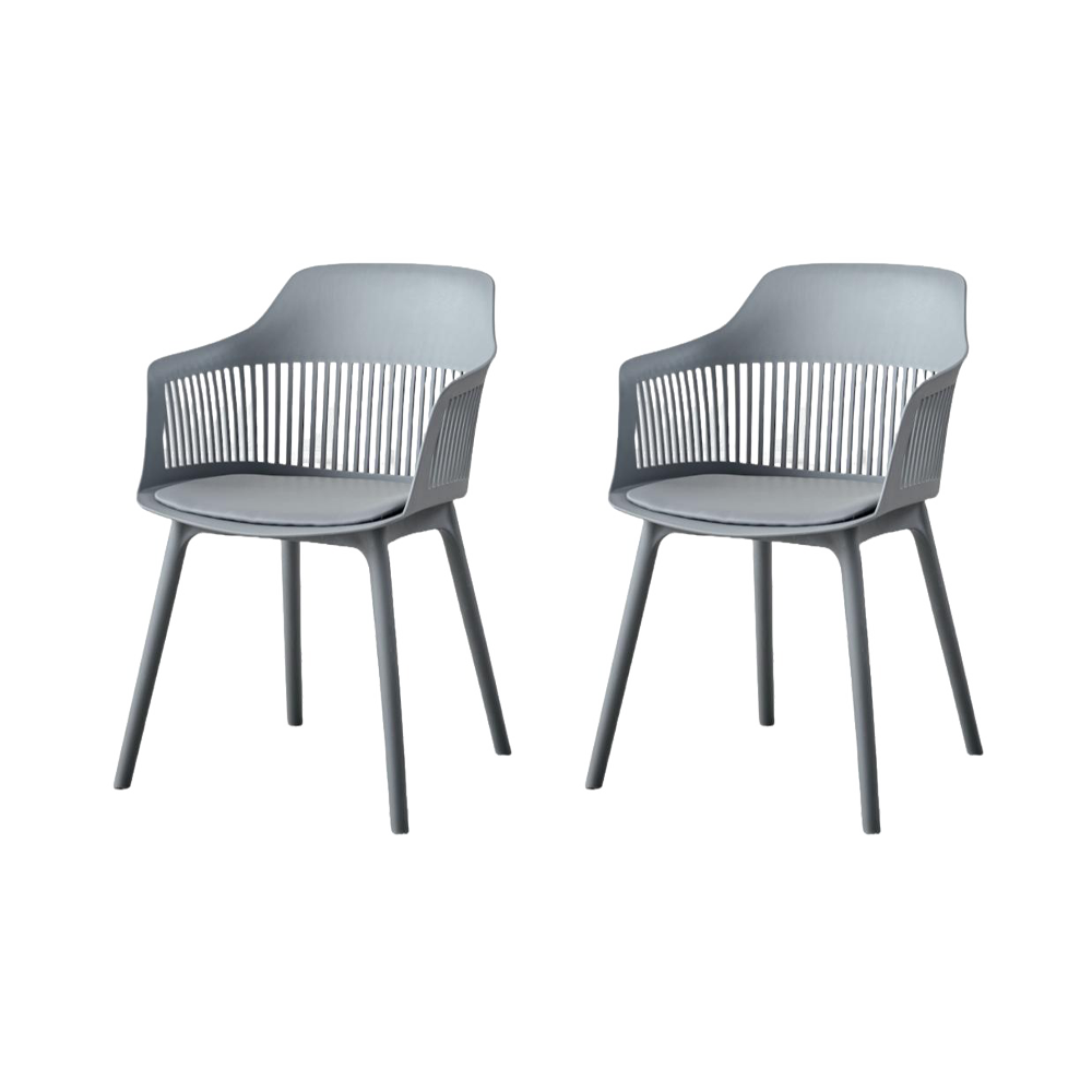 Set de 2 Sillas con Cojín Max, Color Gris Oscuro, con Espaldar en Rejilla