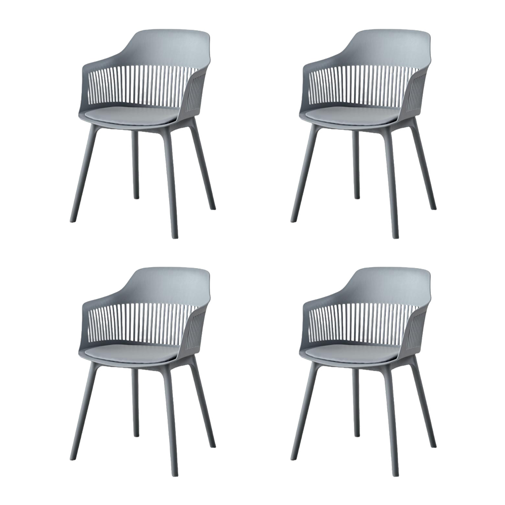 Set de 4 Sillas con Cojín Max, Color Gris Oscuro, con Espaldar en Rejilla