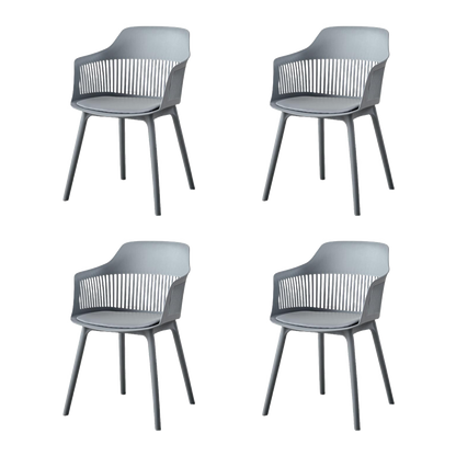 Set de 4 Sillas con Cojín Max, Color Gris Oscuro, con Espaldar en Rejilla