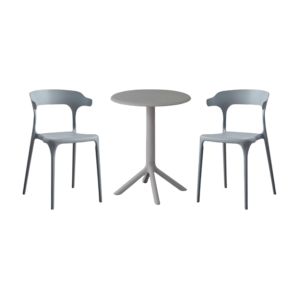 Juego de Comedor Esencia · Mesa Redonda + 2 Sillas · Gris Oscuro