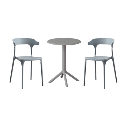 Juego de Comedor Esencia · Mesa Redonda + 2 Sillas · Gris Oscuro