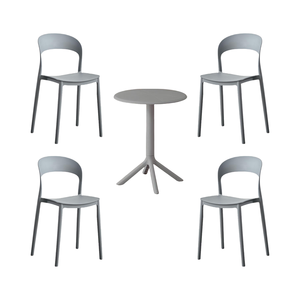 Comedor nórdico gris oscuro con mesa redonda y 4 sillas