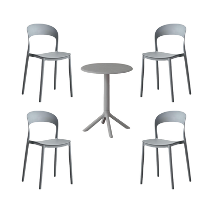 Comedor nórdico gris oscuro con mesa redonda y 4 sillas