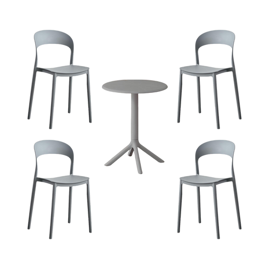 Comedor nórdico gris oscuro con mesa redonda y 4 sillas