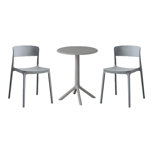 Juego de Comedor Zen · Mesa Redonda + 2 Sillas · Gris Oscuro