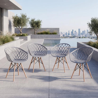 Set de 4 Sillas Oasis con Brazos, Color Gris, con Espaldar