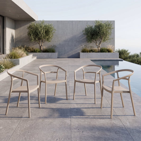 Set de 4 Sillas Porto, Taupe, con Espaldar Minimalista y Diseño Moderno