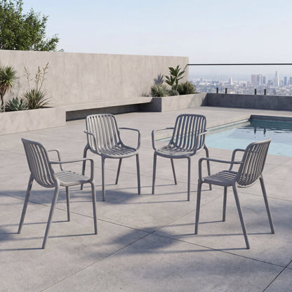 Set de 4 Sillas Parma, Gris, con Espaldar en Rayas y Diseño Minimalista