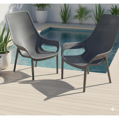 Set de 2 Sillas Lounge Mayorca, Gris Oscuro, con Espaldar y Reposa Brazos