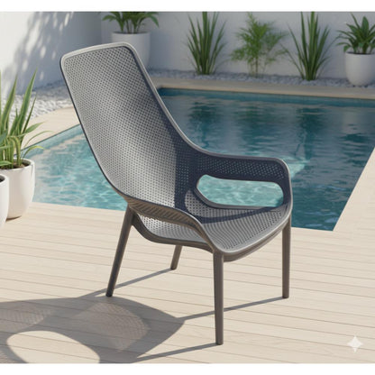 Set de 4 Sillas Lounge Mayorca, Gris Oscuro, con Espaldar y Reposa Brazos