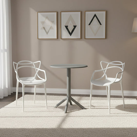 Juego de Comedor Aura · Mesa Redonda + 2 Sillas · Blanco