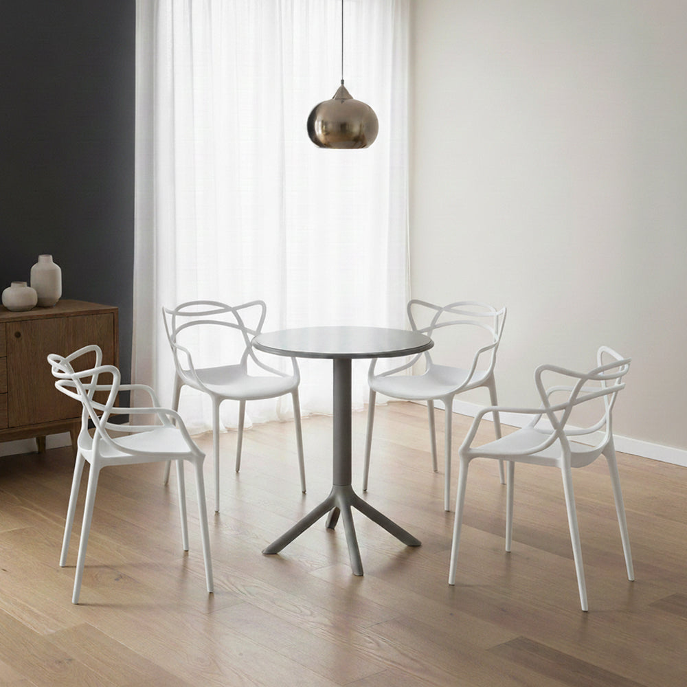 Juego de Comedor Nest · Mesa Redonda + 4 Sillas · Blanco