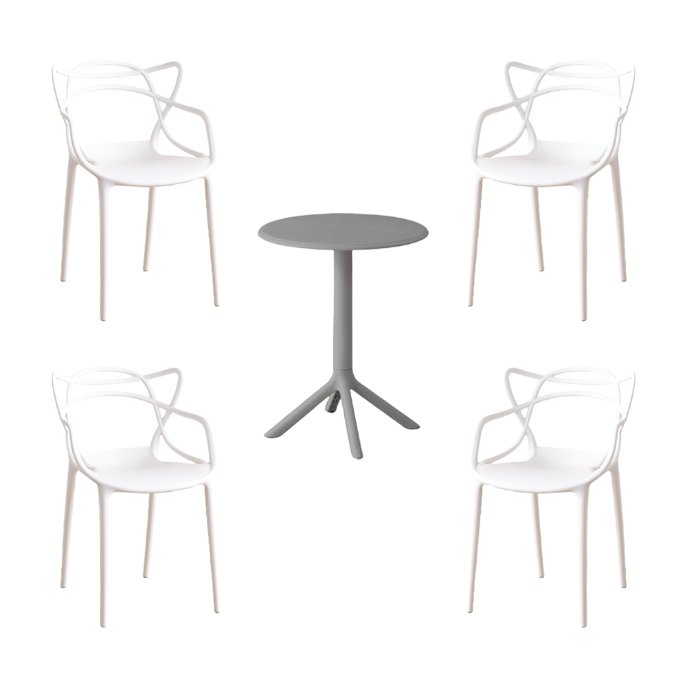 Juego de Comedor Nest · Mesa Redonda + 4 Sillas · Blanco