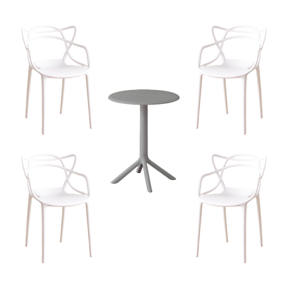 Juego de Comedor Nest · Mesa Redonda + 4 Sillas · Blanco