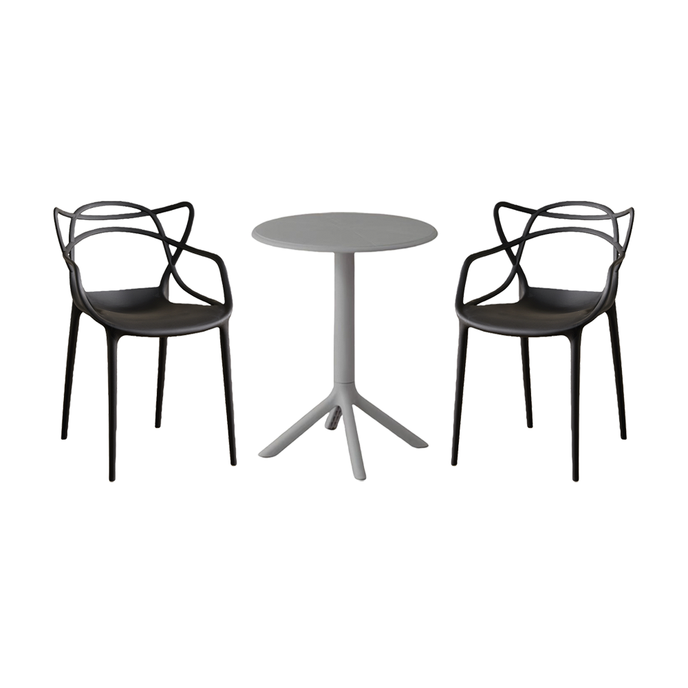 Juego de Comedor Luxe · Mesa Redonda + 2 Sillas · Negro