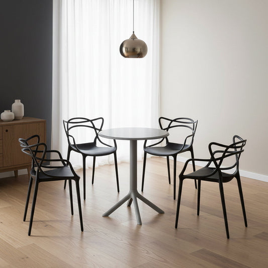 Juego de Comedor Nova · Mesa Redonda + 4 Sillas · Negro