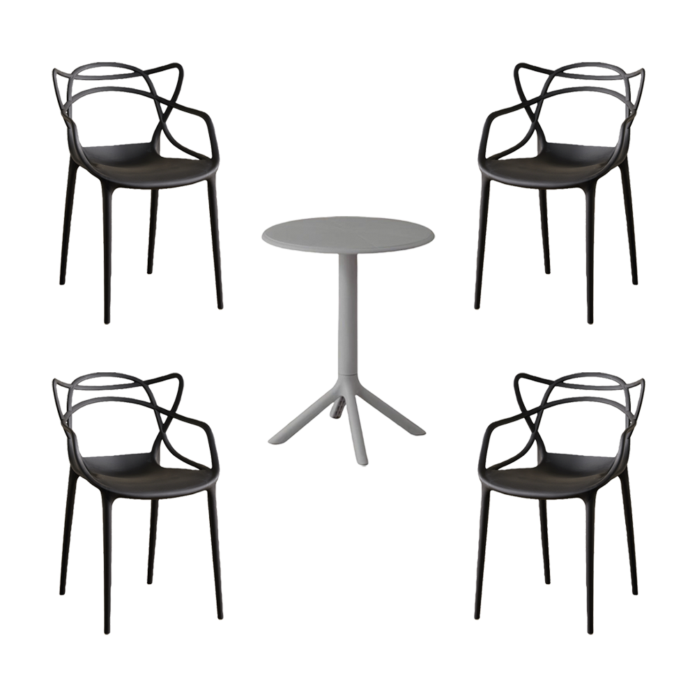 Juego de Comedor Nova · Mesa Redonda + 4 Sillas · Negro