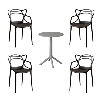 Juego de Comedor Nova · Mesa Redonda + 4 Sillas · Negro
