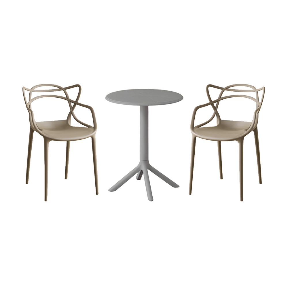 Juego de Comedor Haven · Mesa Redonda + 2 Sillas · Taupe