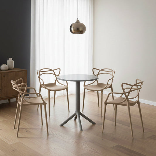 Juego de Comedor Core · Mesa Redonda + 4 Sillas · Taupe