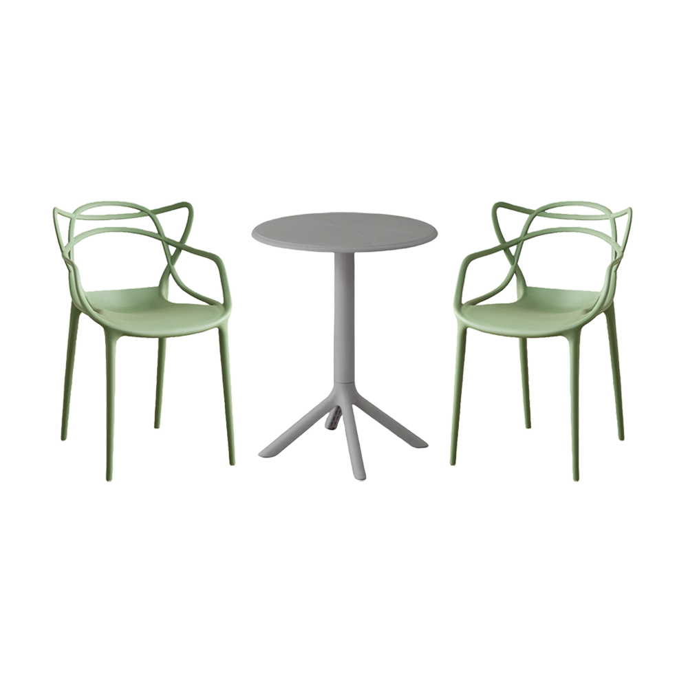 Juego de Comedor Vivo · Mesa Redonda + 2 Sillas · Verde
