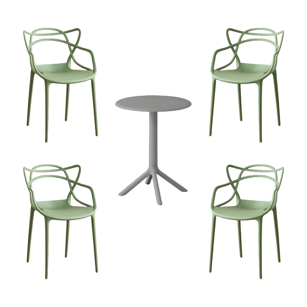 Juego de Comedor Oak · Mesa Redonda + 4 Sillas · Verde