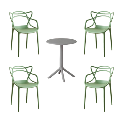 Juego de Comedor Oak · Mesa Redonda + 4 Sillas · Verde