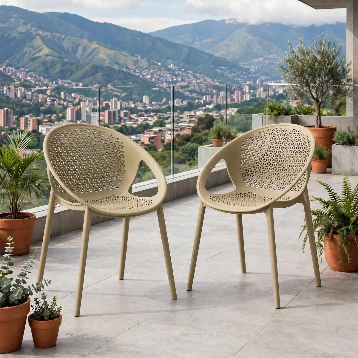 Set de 2 Sillas Selva con Brazos, Color Khaki, con Espaldar
