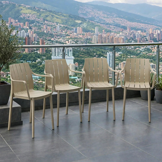 Set de 4 Sillas Alice con Brazos, Color Khaki, con Espaldar y Diseño Minimalista