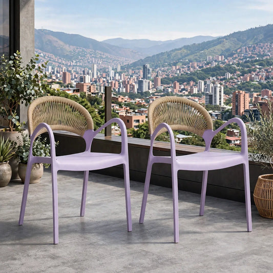 Set de 2 Sillas Daytona, Lila, con Espaldar, Reposa Brazos y Diseño Minimalista