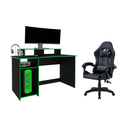 Combo Gamer Vintel · Escritorio + Silla · Verde y Negro