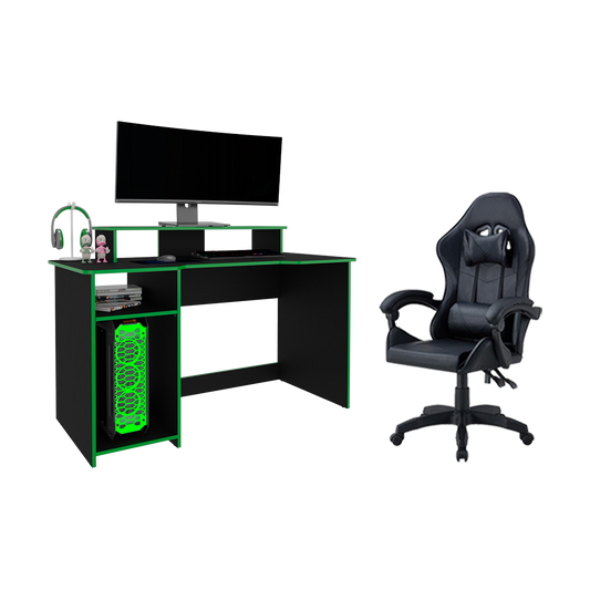 Combo Gamer Vintel · Escritorio + Silla · Verde y Negro