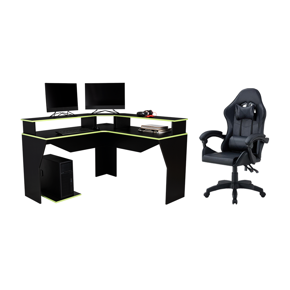 Combo Gamer Vitorino · Escritorio + Silla · Verde y Negro