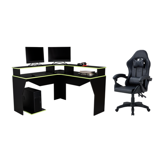 Combo Gamer Vitorino · Escritorio + Silla · Verde y Negro