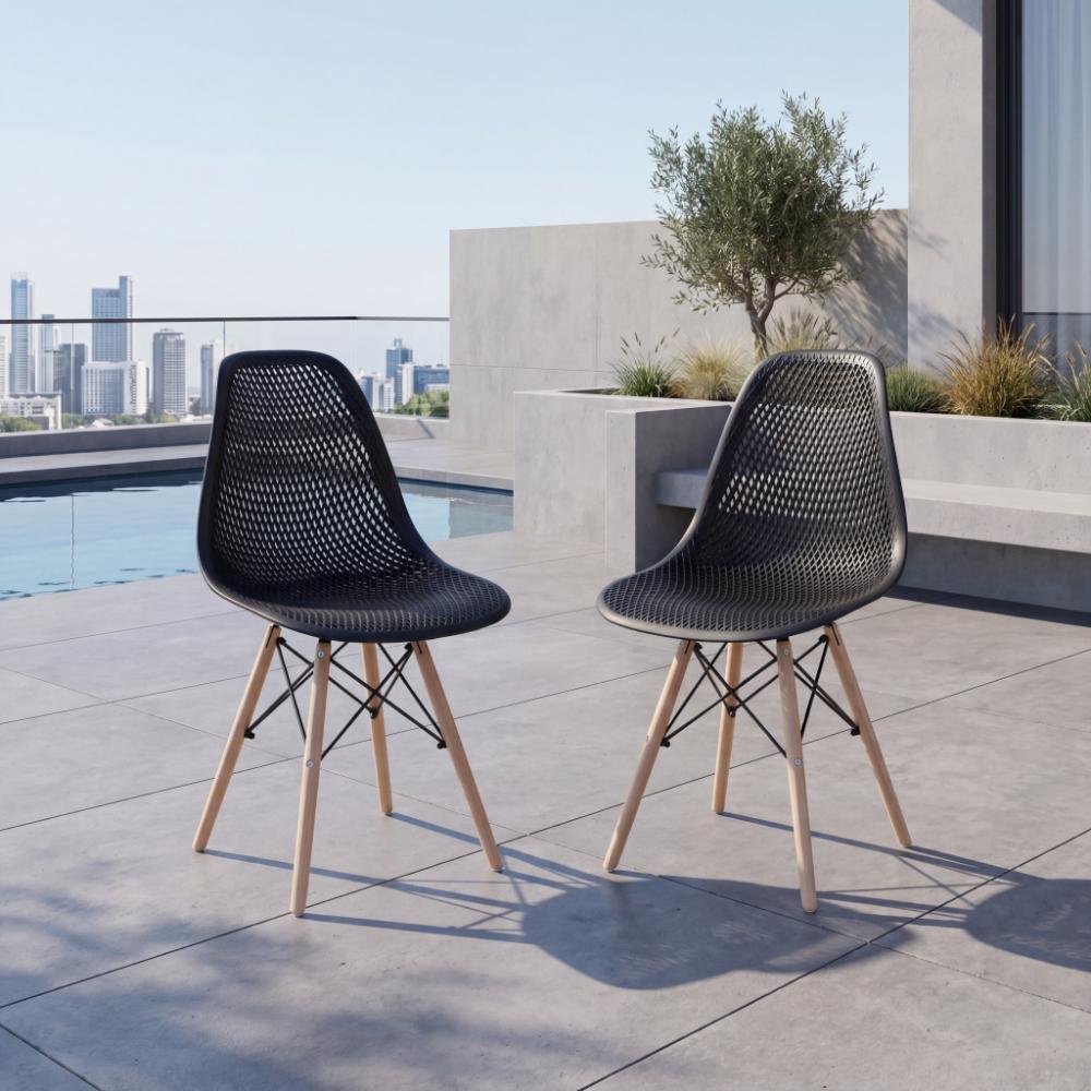 Set de 2 Sillas Aira, Color Negro, con Espaldar y Patas en Madera