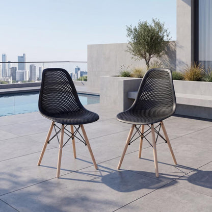 Set de 2 Sillas Aira, Color Negro, con Espaldar y Patas en Madera