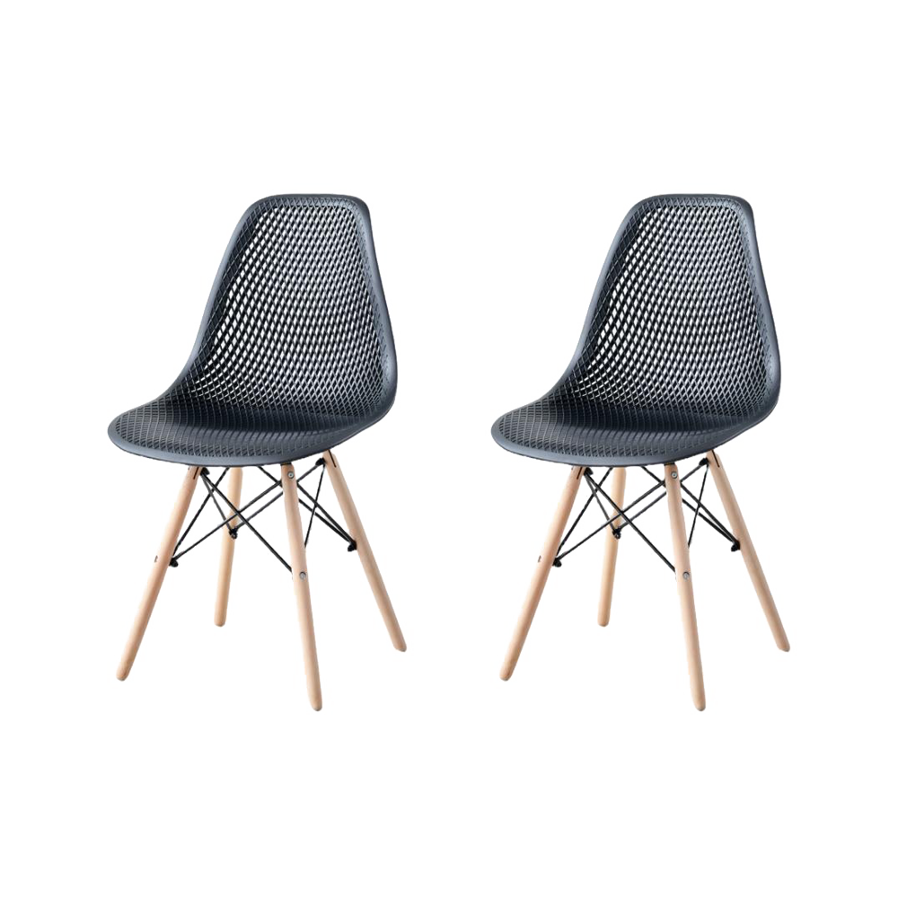 Set de 2 Sillas Aira, Color Negro, con Espaldar y Patas en Madera